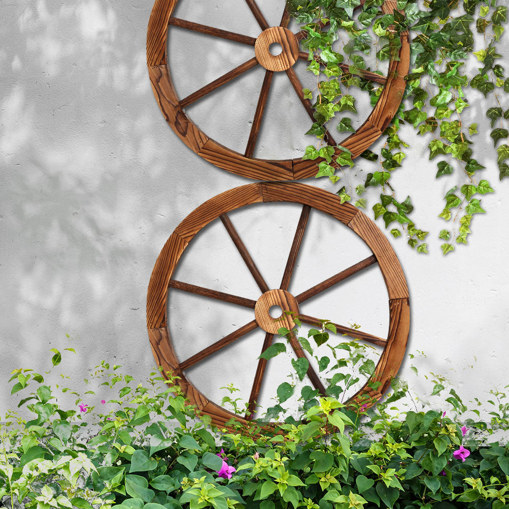 Vintage Fir Wood Wagon Wheel Pair
