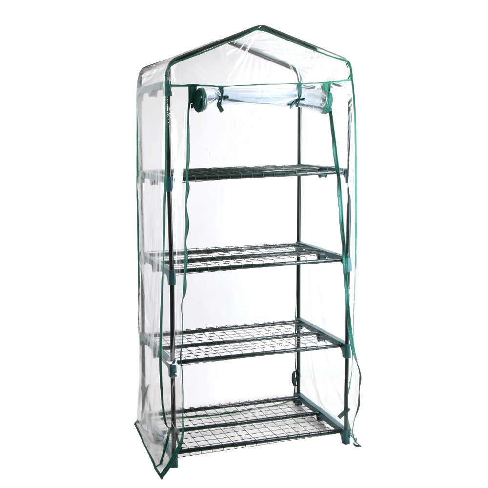 4-Tier Portable Greenhouse with Roll-Up Door and Shelves for Garden Storage