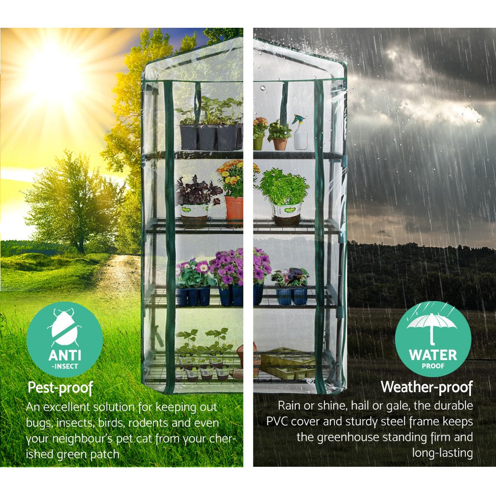 4-Tier Portable Greenhouse with Roll-Up Door and Shelves for Garden Storage