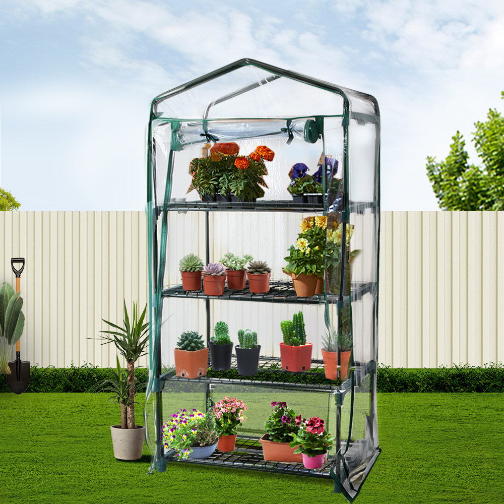 4-Tier Portable Greenhouse with Roll-Up Door and Shelves for Garden Storage