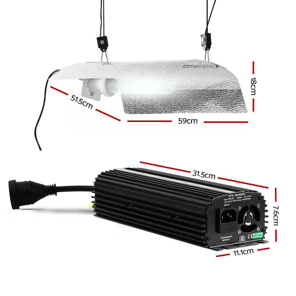Greenfingers 600W Hydroponic Grow Light System with Dimmable Ballast and Reflector for HPS/MH Bulbs