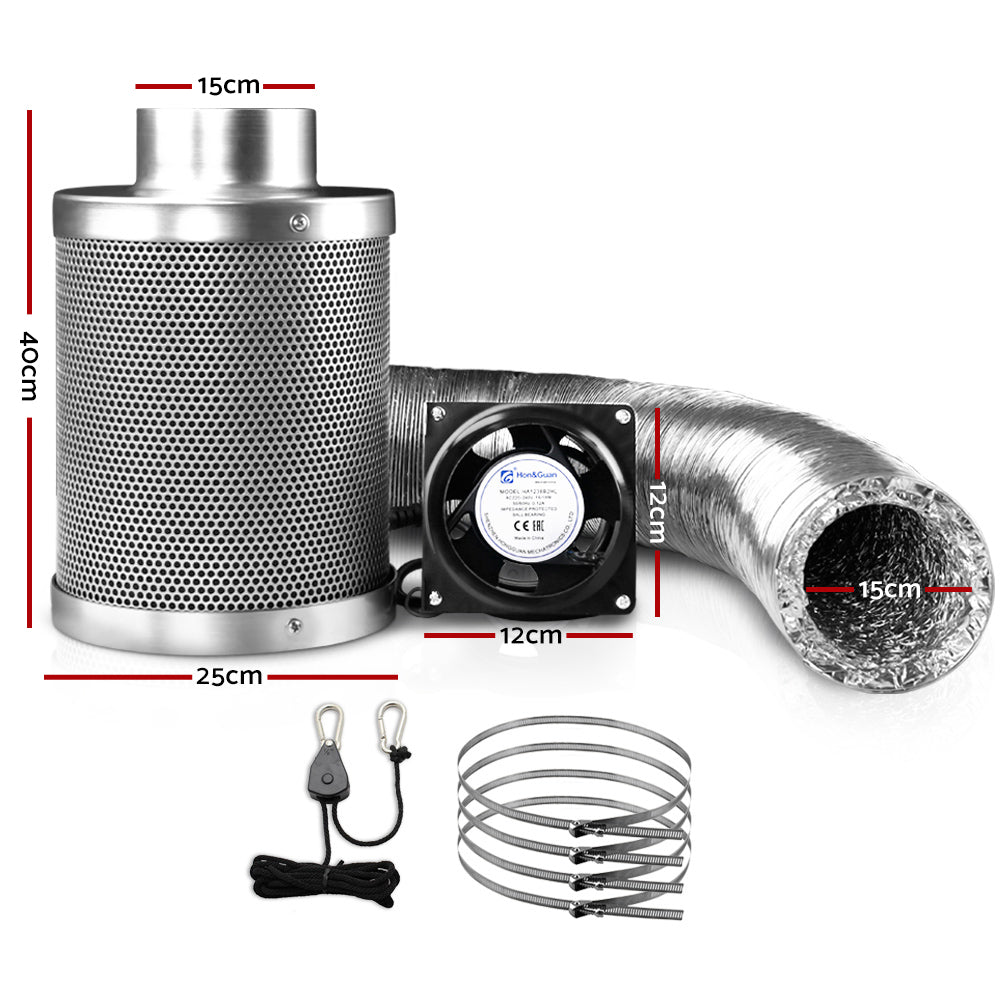 Green Fingers 6"Ventilation Kit Fan Hydroponics Grow Tent Kit Carbon Filter Duct,Green Fingers 6"Ven