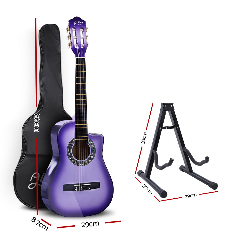 Alpha 34" Purple Classical Acoustic Guitar for Kids - 1/2 Size Cutaway with Capo, Tuner & Accessories