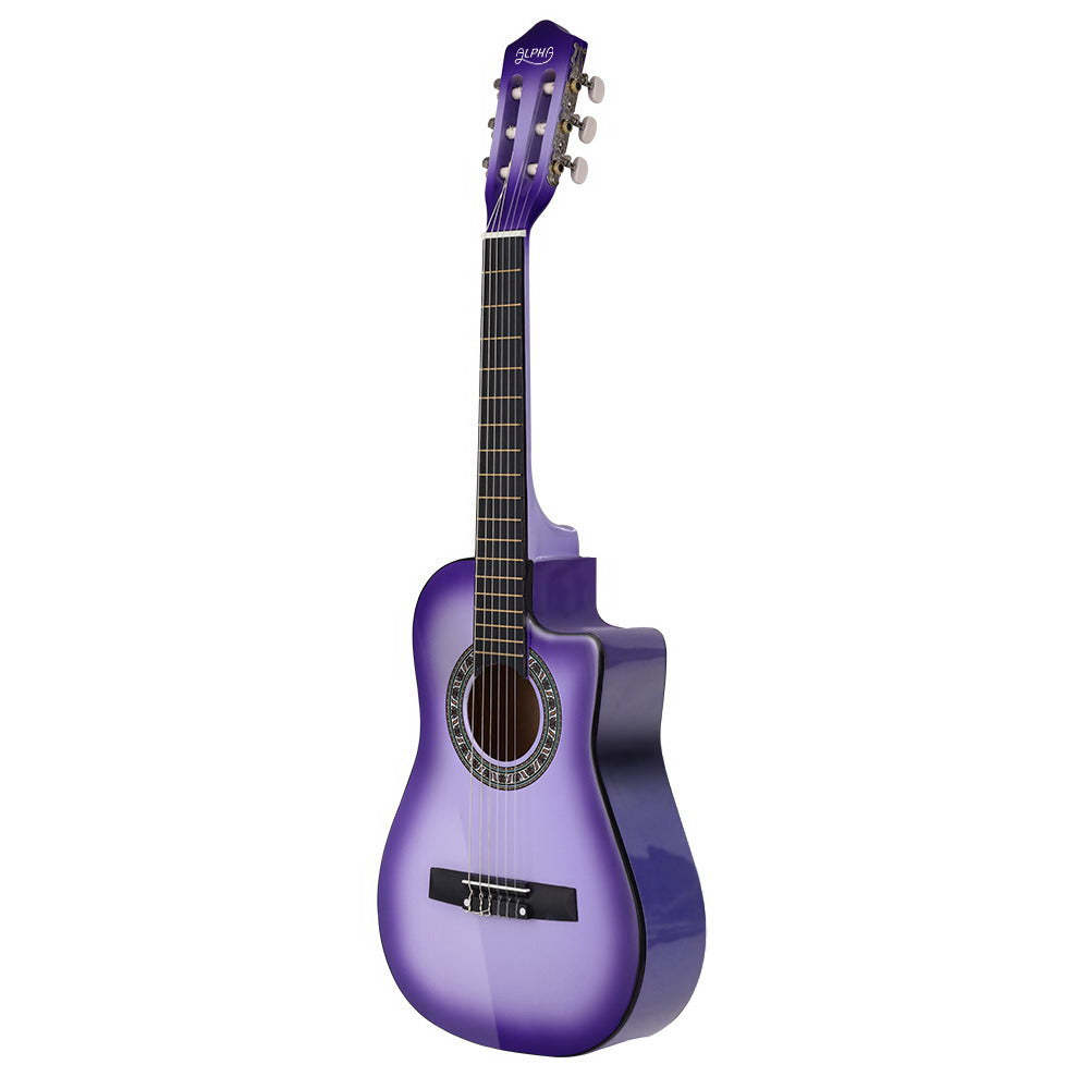 Alpha 34" Purple Classical Acoustic Guitar for Kids - 1/2 Size Cutaway with Capo, Tuner & Accessories