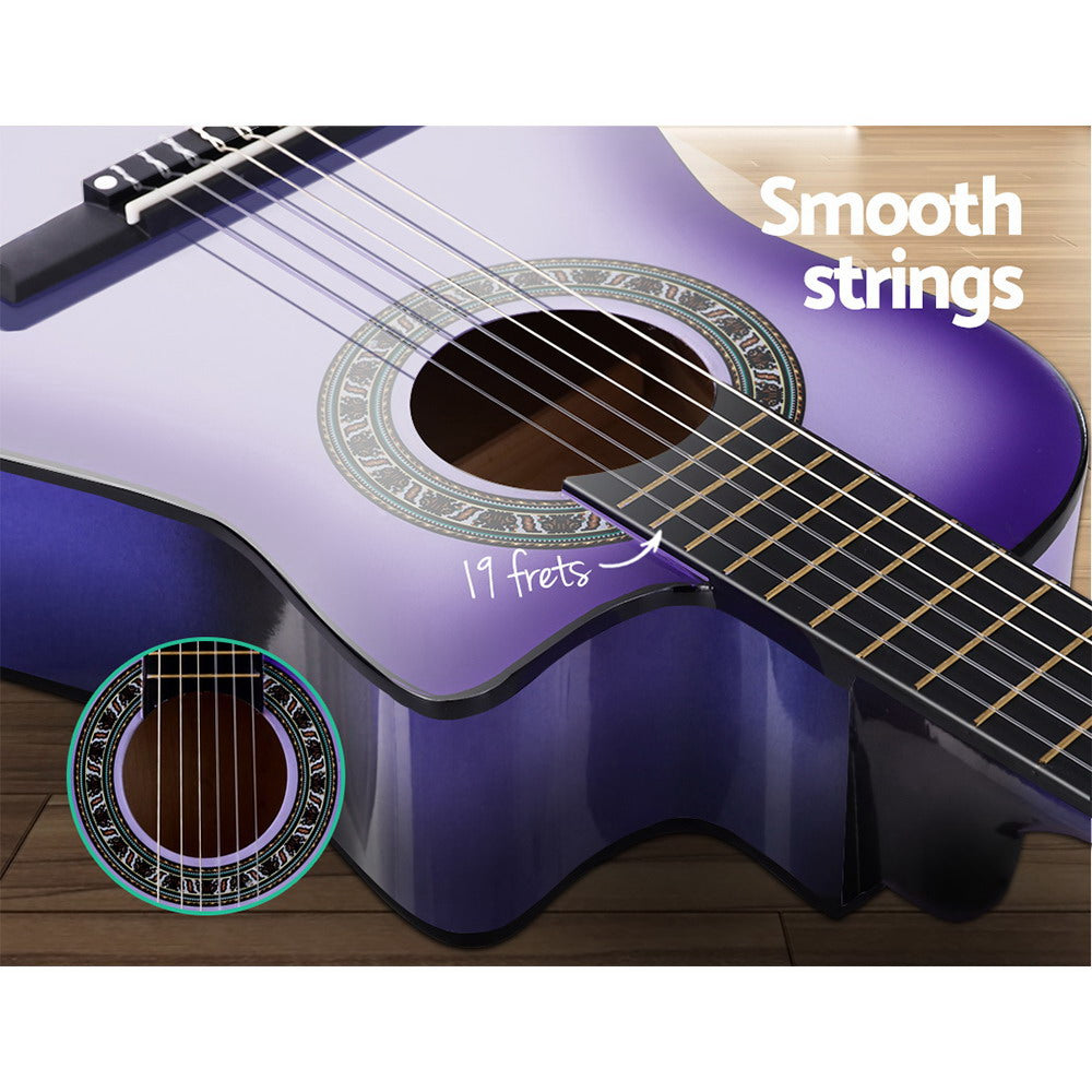 Alpha 34" Purple Classical Acoustic Guitar for Kids - 1/2 Size Cutaway with Capo, Tuner & Accessories