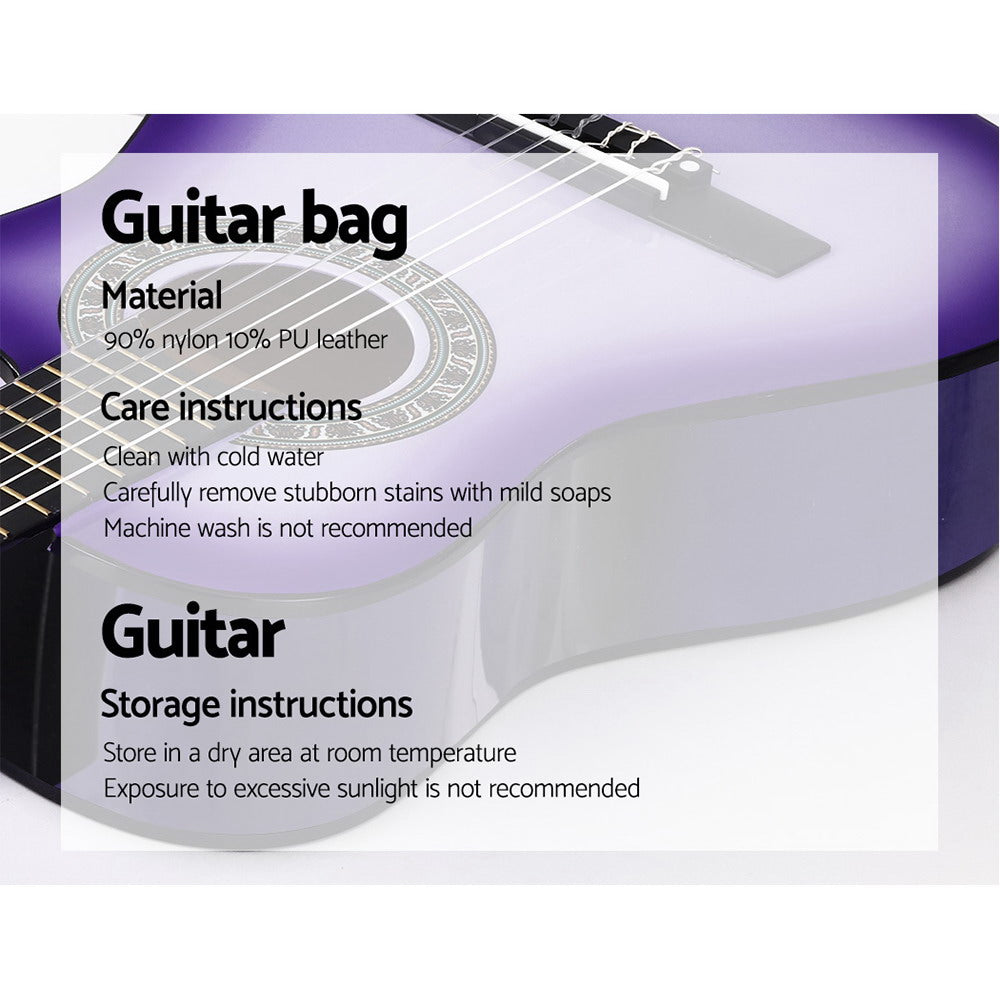 Alpha 34" Purple Classical Acoustic Guitar for Kids - 1/2 Size Cutaway with Capo, Tuner & Accessories