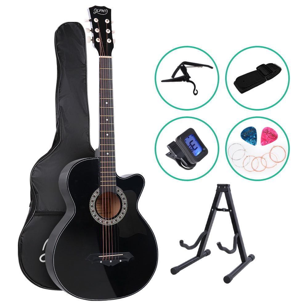 38-Inch Black Acoustic Cutaway Guitar Bundle with Accessories