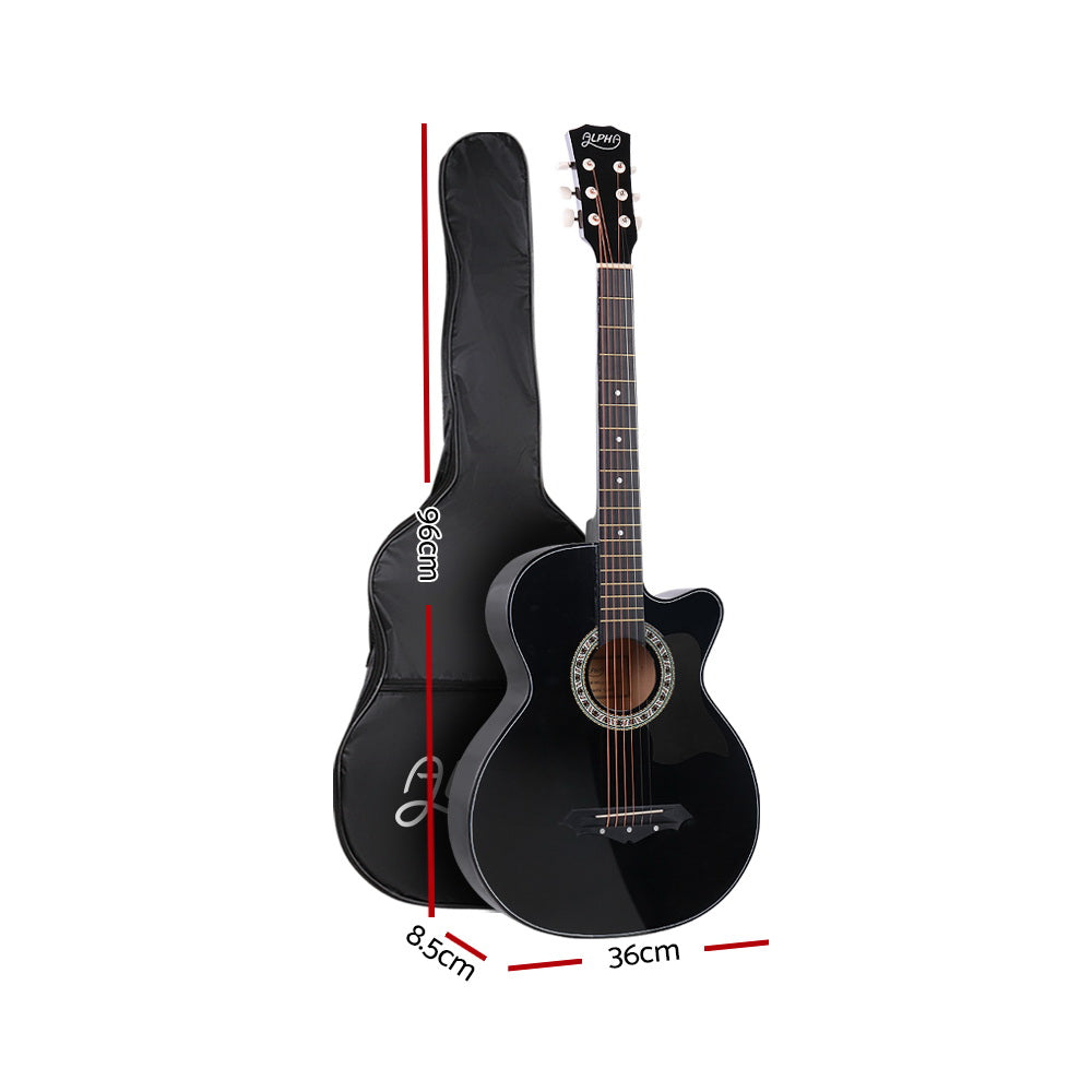 38-Inch Black Acoustic Cutaway Guitar Bundle with Accessories