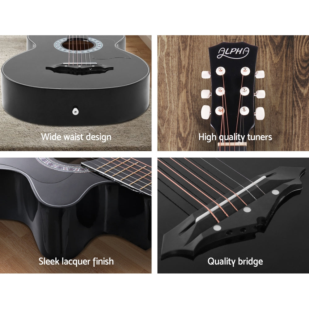 38-Inch Black Acoustic Cutaway Guitar Bundle with Accessories