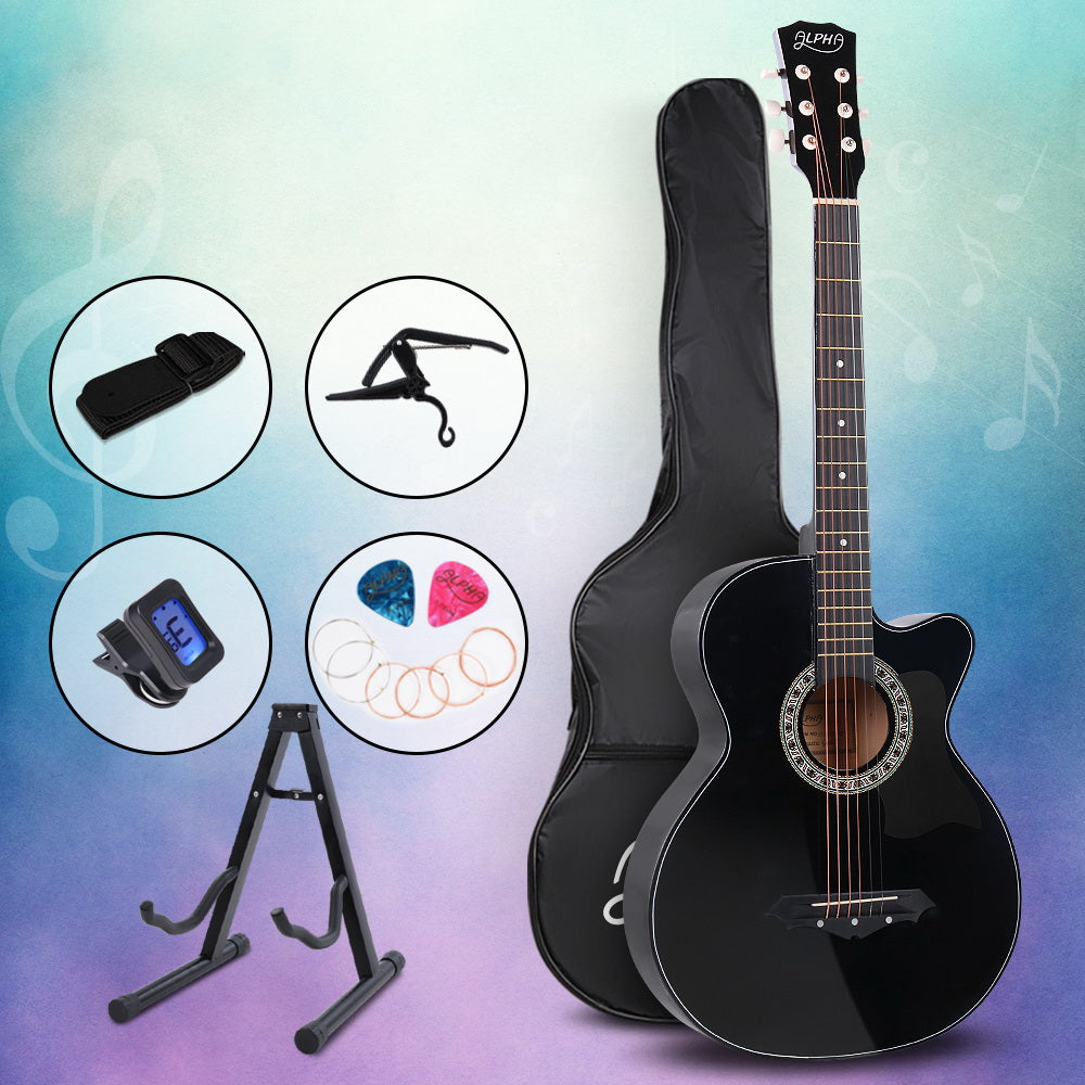 38-Inch Black Acoustic Cutaway Guitar Bundle with Accessories