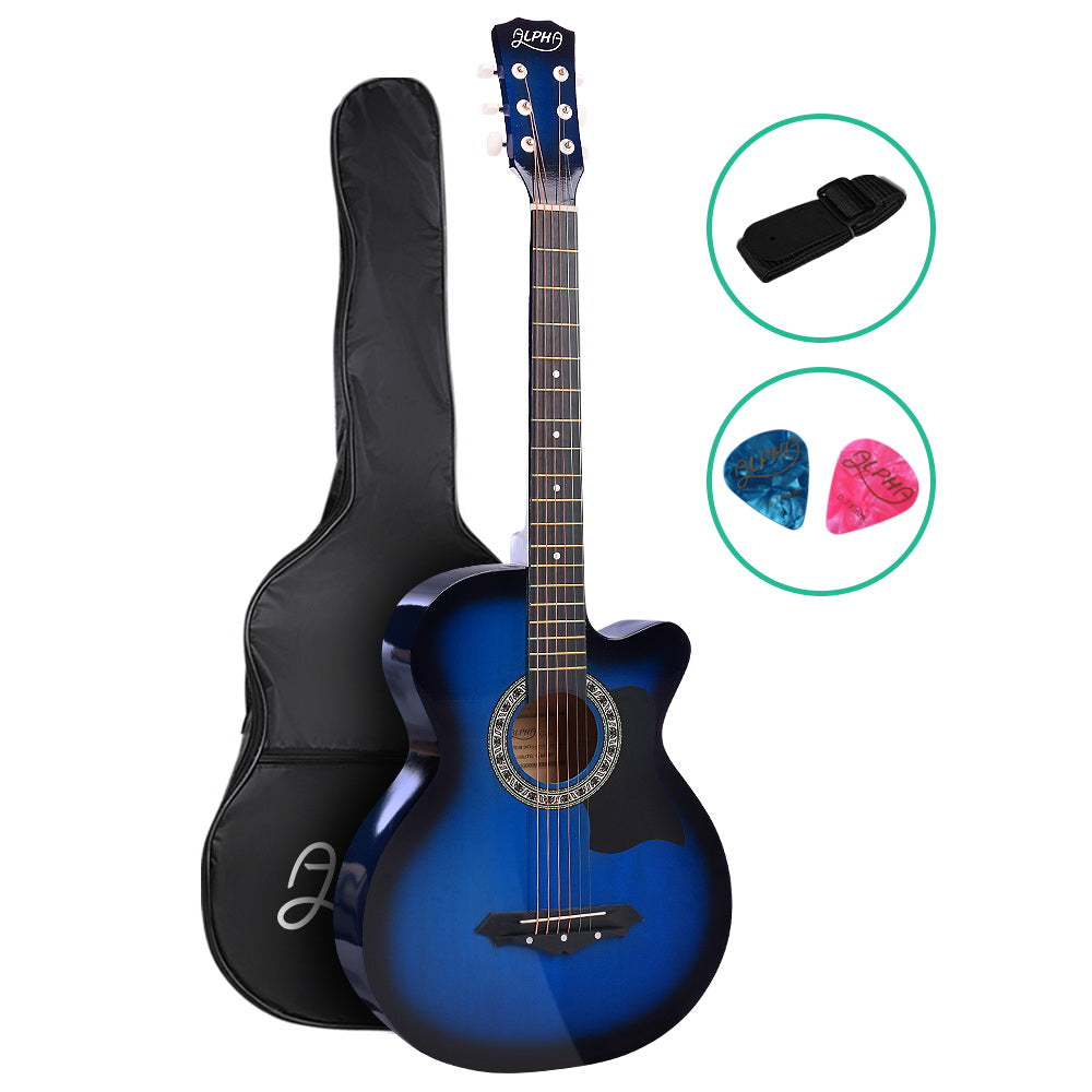 Blue 38-Inch Cutaway Acoustic Guitar with Hard Wood Neck