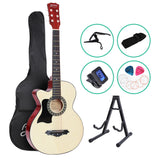 Left-Handed ALPHA 38 Natural Wood Acoustic Guitar with Complete Accessories Set