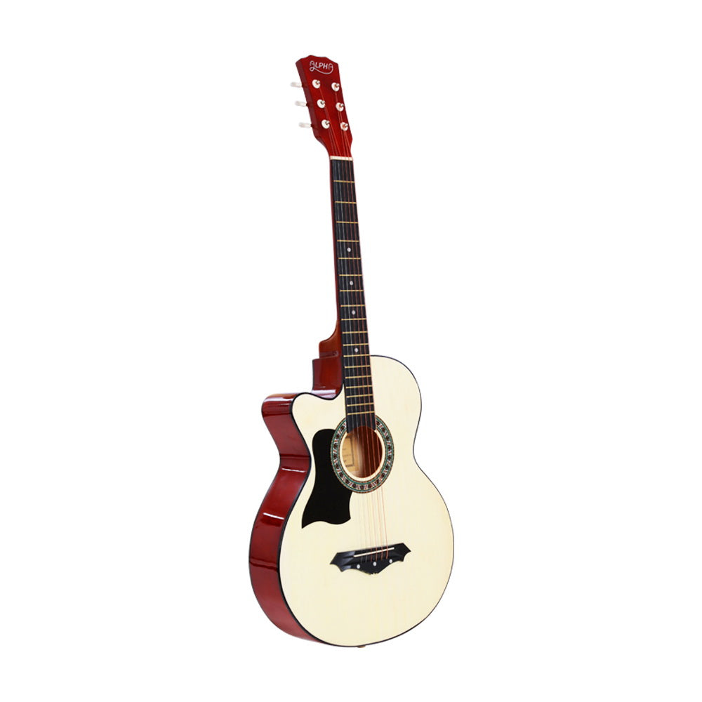 Left-Handed ALPHA 38 Natural Wood Acoustic Guitar with Complete Accessories Set