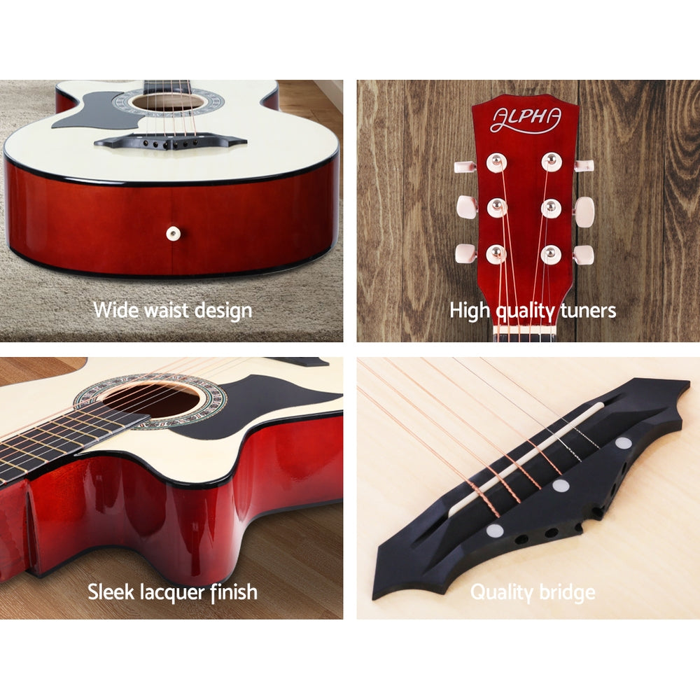 Left-Handed ALPHA 38 Natural Wood Acoustic Guitar with Complete Accessories Set