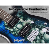 Alpha Strat-Style Electric Guitar with Carry Bag and Accessories - Blue Rock Instrument - 45-Degree Angle