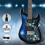 Alpha Strat-Style Electric Guitar with Carry Bag and Accessories - Blue Rock Instrument - Close-Up Angle