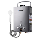 Devanti 8LPM Portable Outdoor Camping Gas Water Heater - Grey Shower Solution - Front View