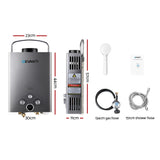 Devanti 8LPM Portable Outdoor Camping Gas Water Heater - Grey Shower Solution - Side View