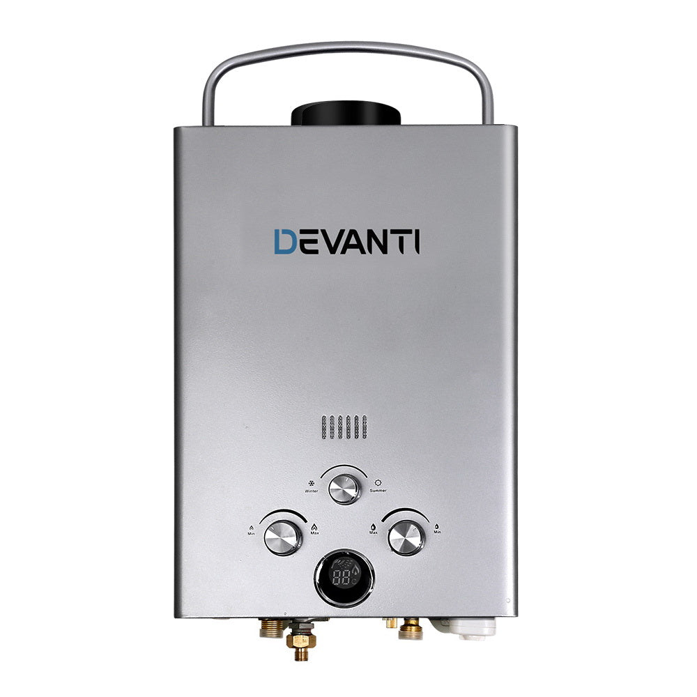 Devanti 8LPM Portable Outdoor Camping Gas Water Heater - Grey Shower Solution