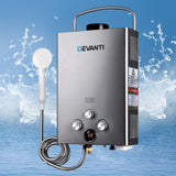 Devanti 8LPM Portable Outdoor Camping Gas Water Heater - Grey Shower Solution