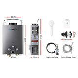 Portable Outdoor 12V Gas Hot Water Heater for Camping Showers - Devanti Grey - Front View