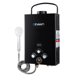 Devanti Portable 8LPM Gas Water Heater for Camping and Outdoor Showers - Black
