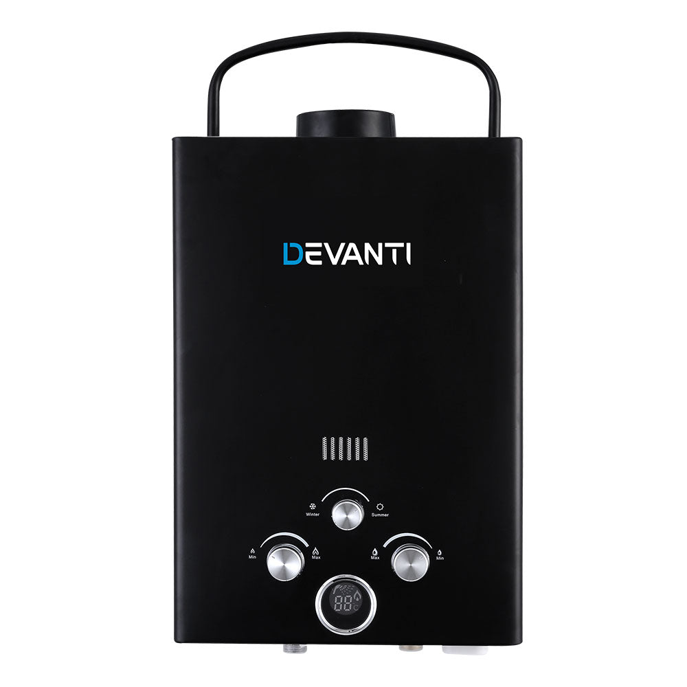 Devanti Portable 8LPM Gas Water Heater for Camping and Outdoor Showers - Black