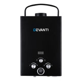 Devanti Portable 8LPM Gas Water Heater for Camping and Outdoor Showers - Black - Side View