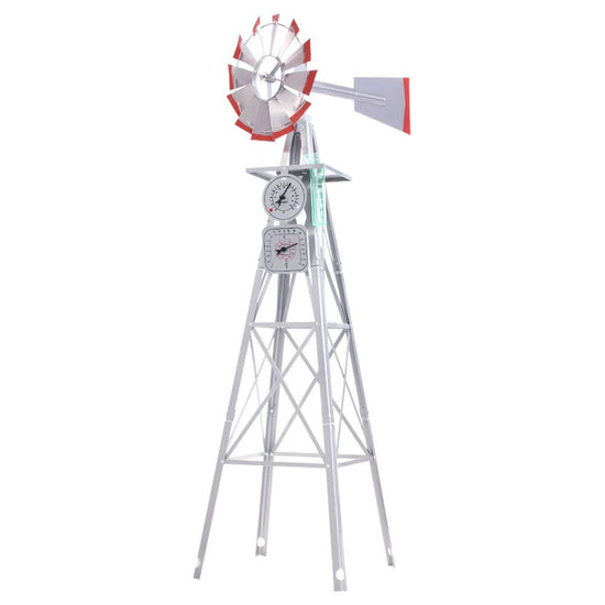 8FT Rustic Metal Garden Windmill with Integrated Weather Vane and Outdoor Charm