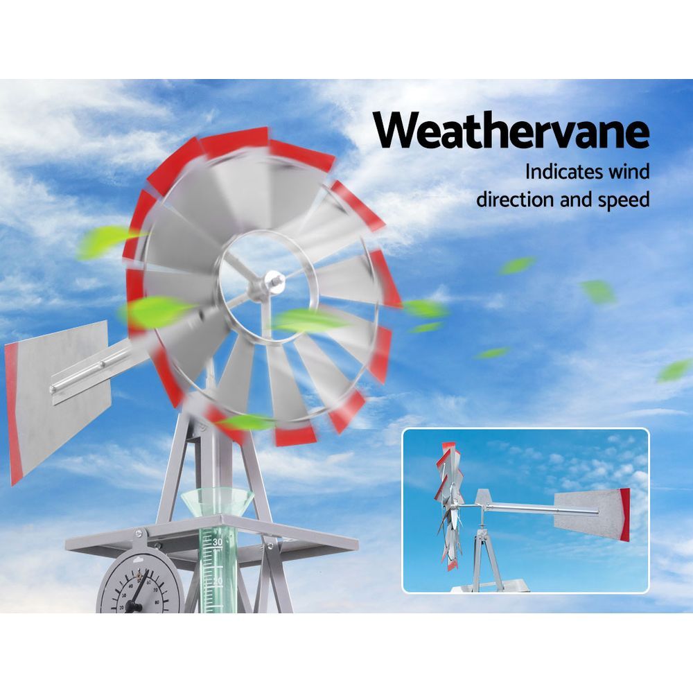 8FT Rustic Metal Garden Windmill with Integrated Weather Vane and Outdoor Charm