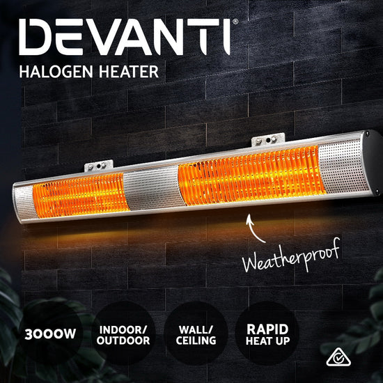 Devanti 3000W Outdoor Halogen Infrared Heater - Energy Efficient Radiant Strip Heater