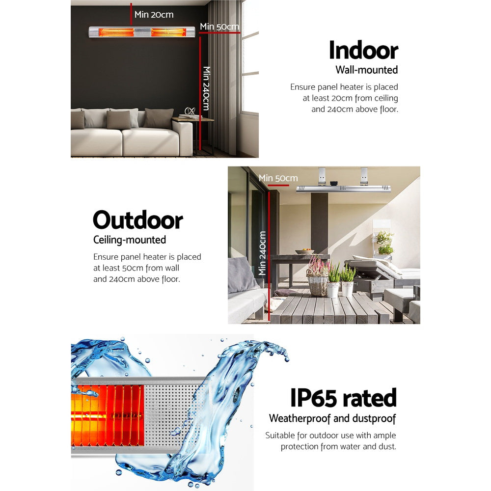 Devanti 3000W Outdoor Halogen Infrared Heater - Energy Efficient Radiant Strip Heater