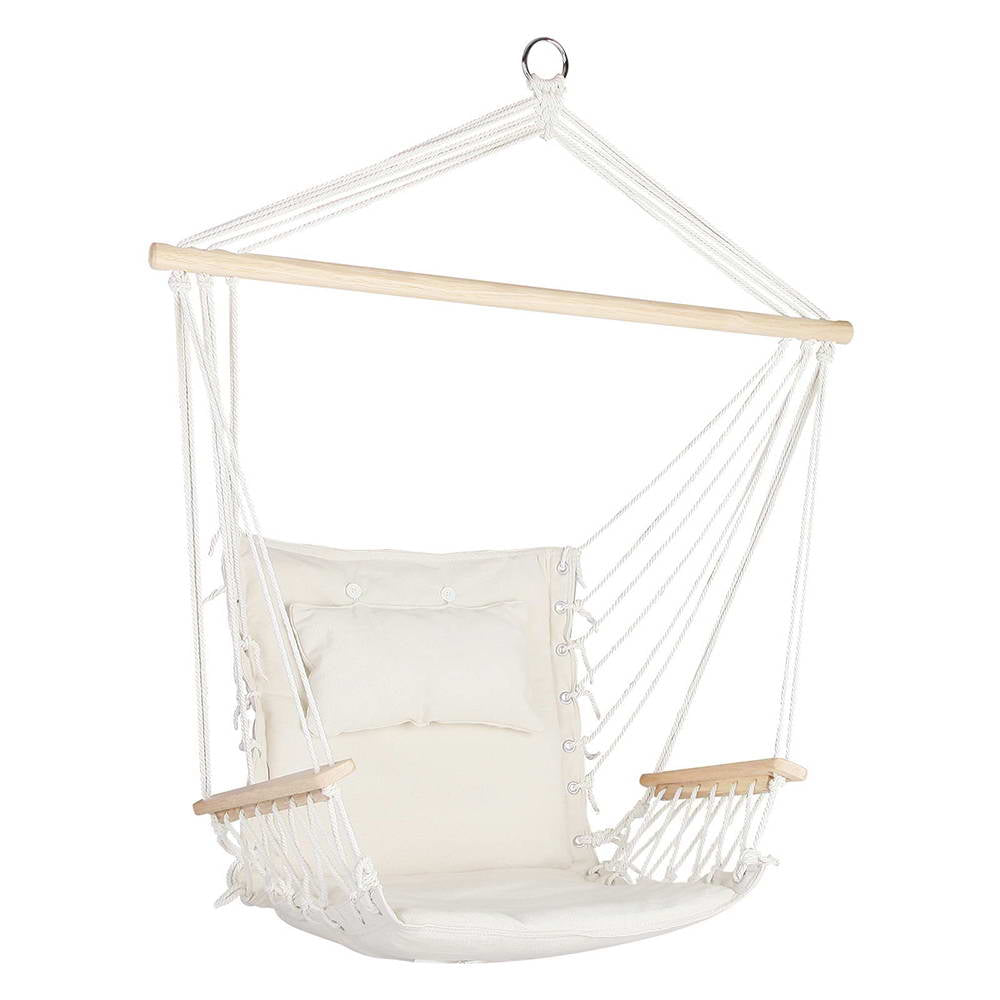 Cozy Cream Hammock Swing Chair with Pillow and Armrests