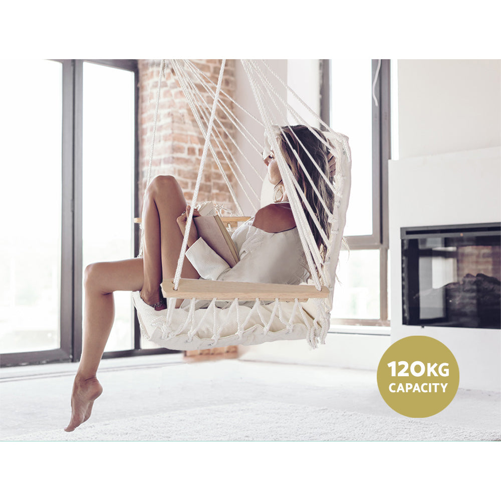 Cozy Cream Hammock Swing Chair with Pillow and Armrests