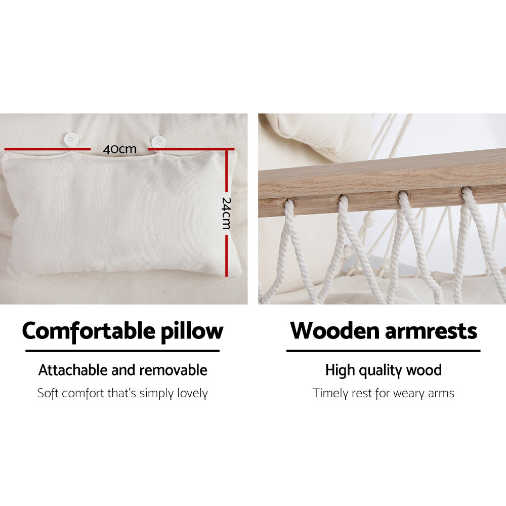 Cozy Cream Hammock Swing Chair with Pillow and Armrests