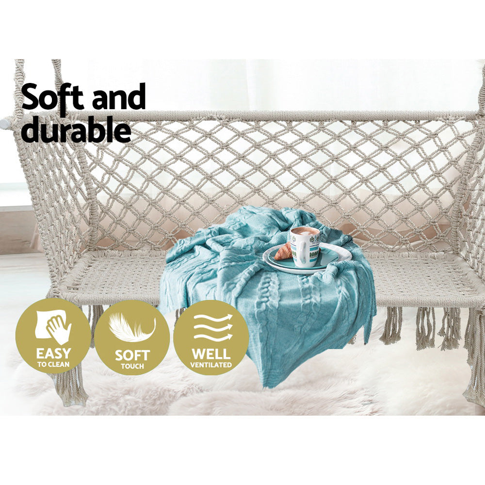 Gardeon Double Hammock Chair for Two - Cream Portable Swing with Tassels