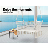 Gardeon Double Hammock Chair for Two - Cream Portable Swing with Tassels - 45-Degree Angle