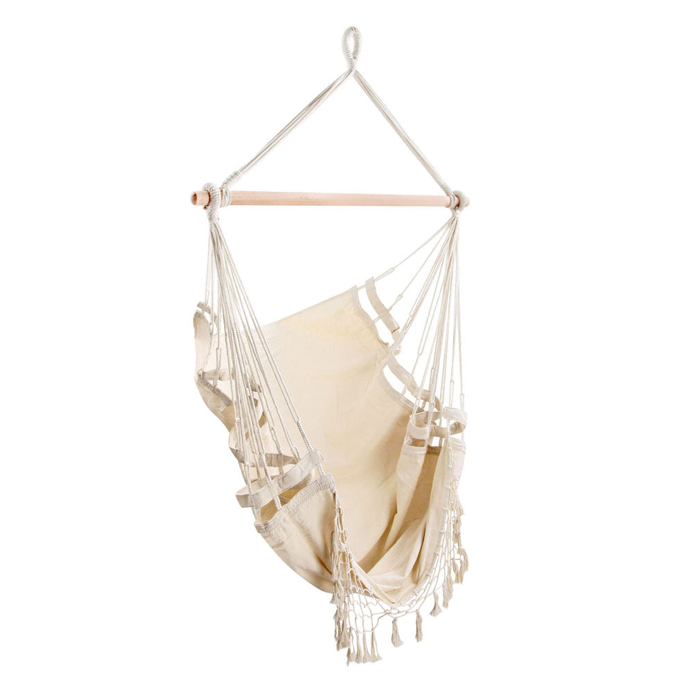 Creamy White Hanging Hammock Chair with Timber Rail