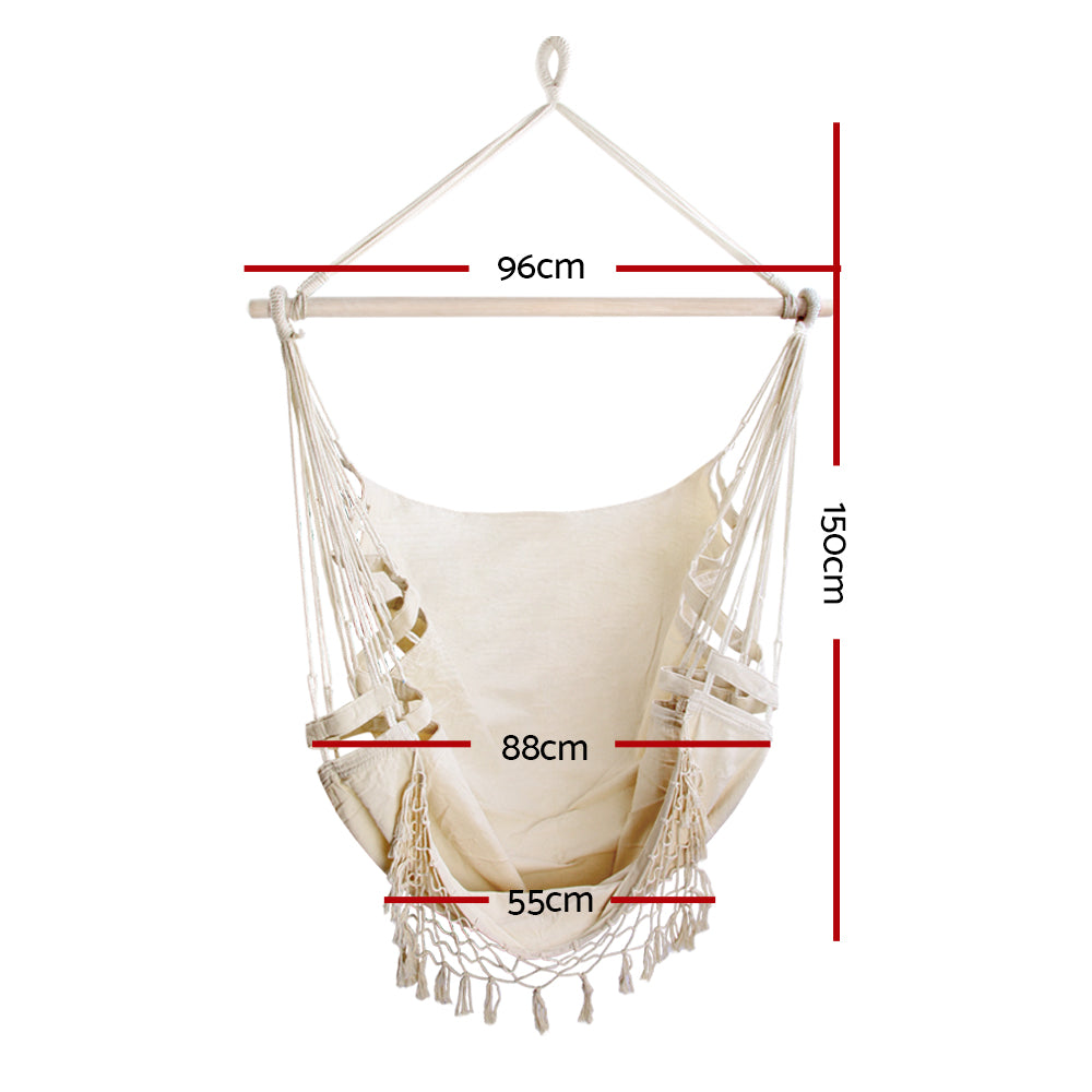 Creamy White Hanging Hammock Chair with Timber Rail