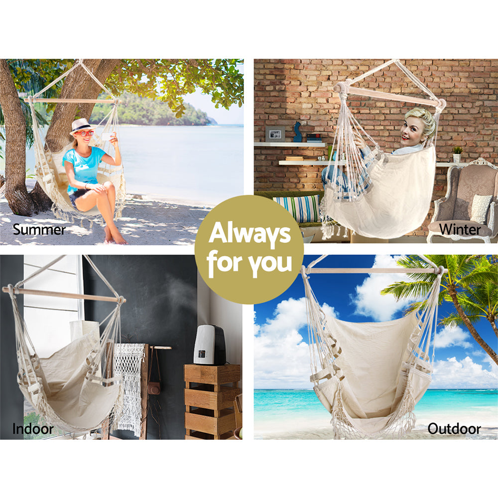 Creamy White Hanging Hammock Chair with Timber Rail