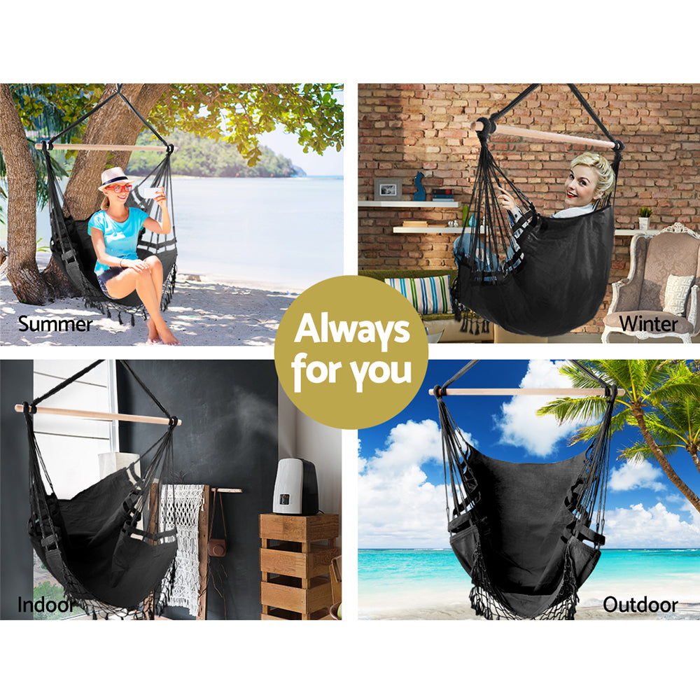 Grey Hanging Hammock Swing Chair with Timber Rail