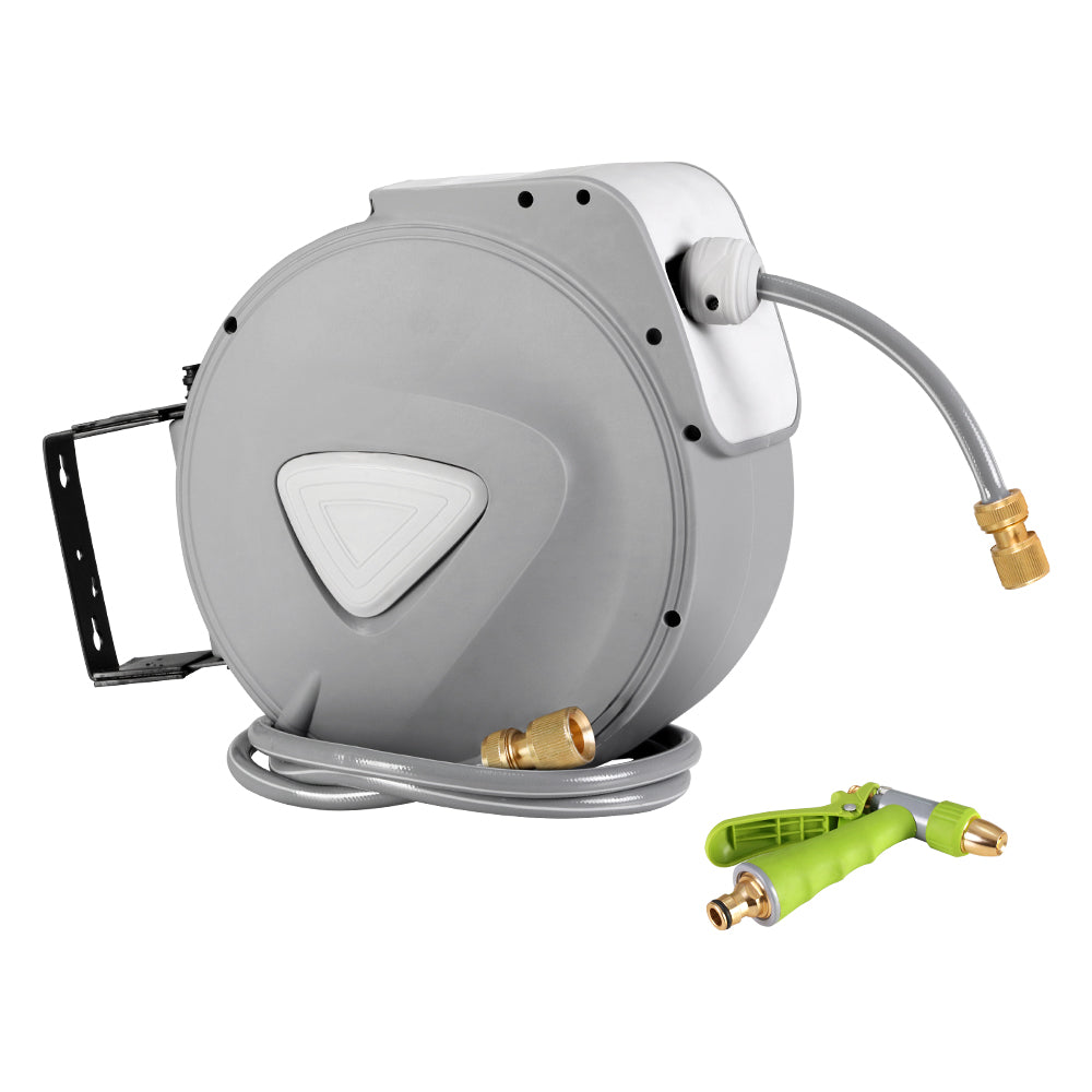 20M Automatic Retractable Garden Hose Reel with Wall Mount and Spray Gun