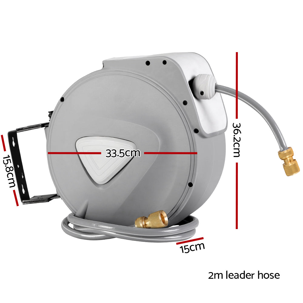 20M Automatic Retractable Garden Hose Reel with Wall Mount and Spray Gun