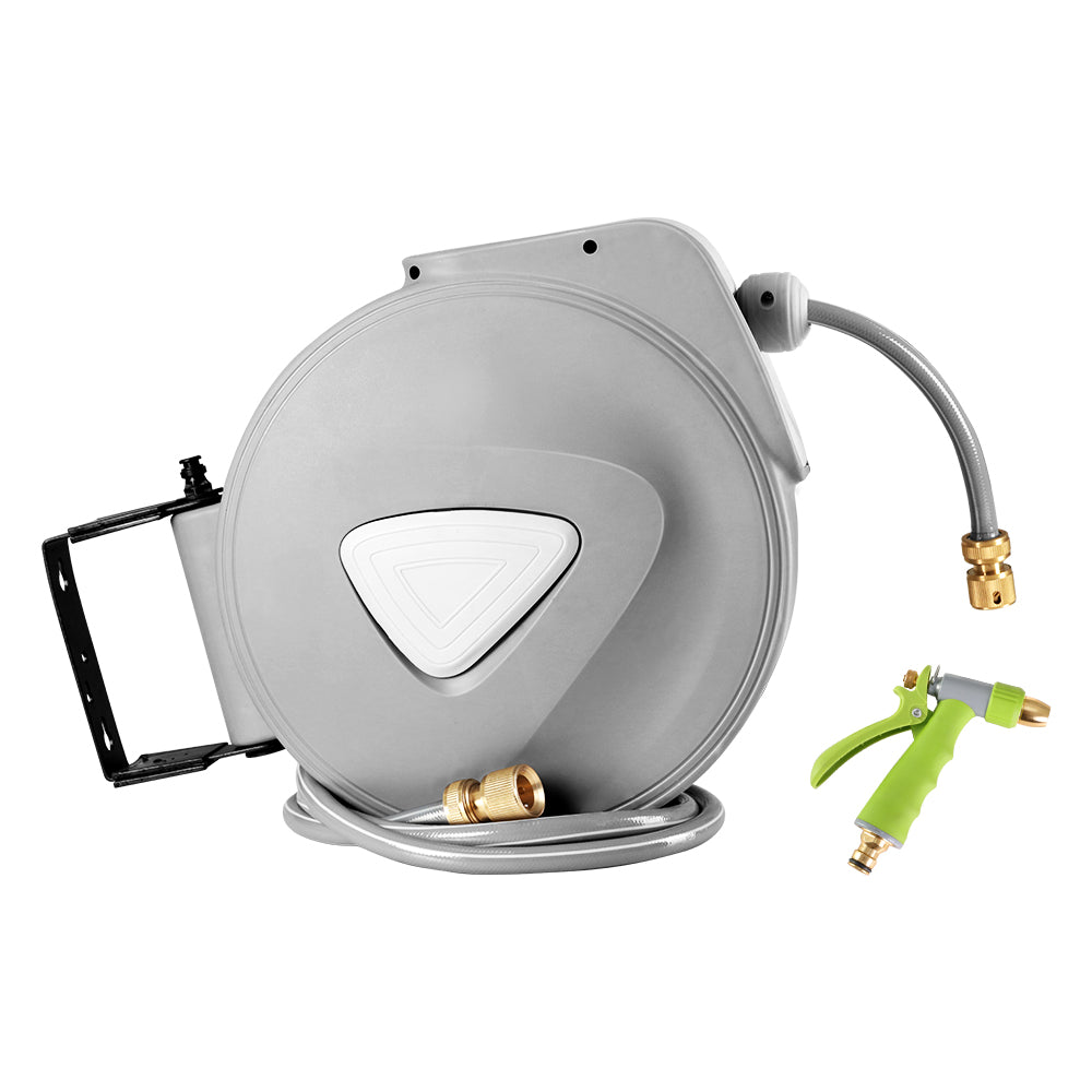 20M Automatic Retractable Garden Hose Reel with Wall Mount and Spray Gun