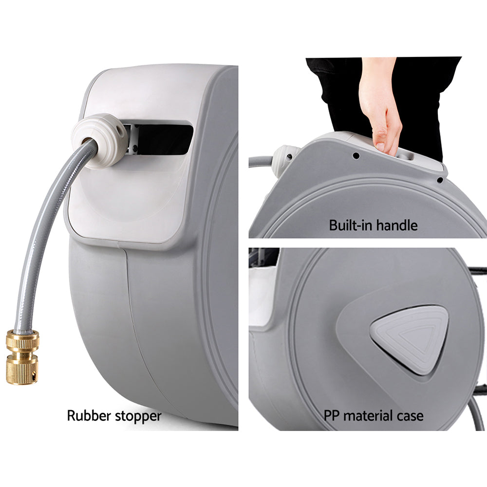 20M Automatic Retractable Garden Hose Reel with Wall Mount and Spray Gun