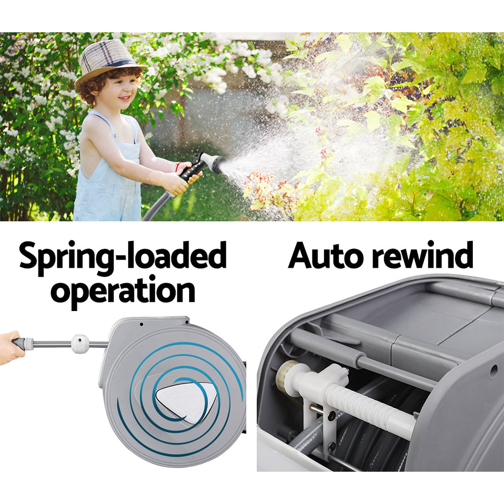 30M Automatic Retractable Hose Reel with Multi-Function Spray Gun