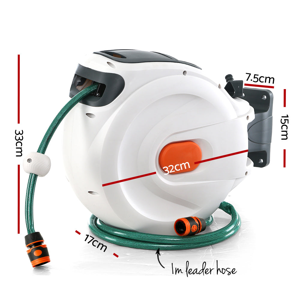 Greenfingers 10M Wall-Mounted Automatic Hose Reel with Versatile Spray Gun - Effortless Garden Watering Solution