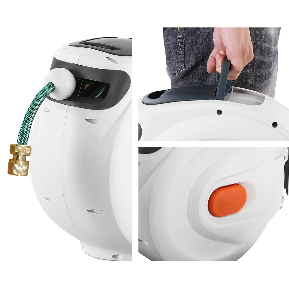 Compact 20M Automatic Hose Reel with Versatile Brass Spray Gun and 180° Swivel Bracket