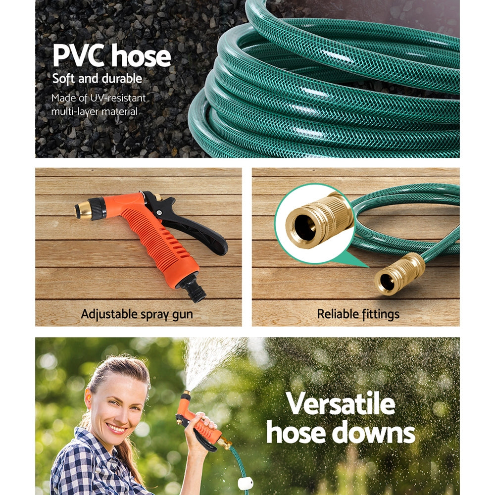 Compact 20M Automatic Hose Reel with Versatile Brass Spray Gun and 180° Swivel Bracket