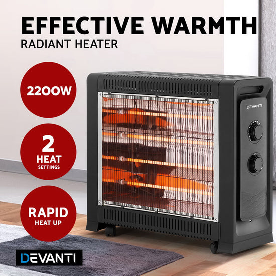 Devanti 2200W Portable Infrared Radiant Convection Heater with Adjustable Thermostat